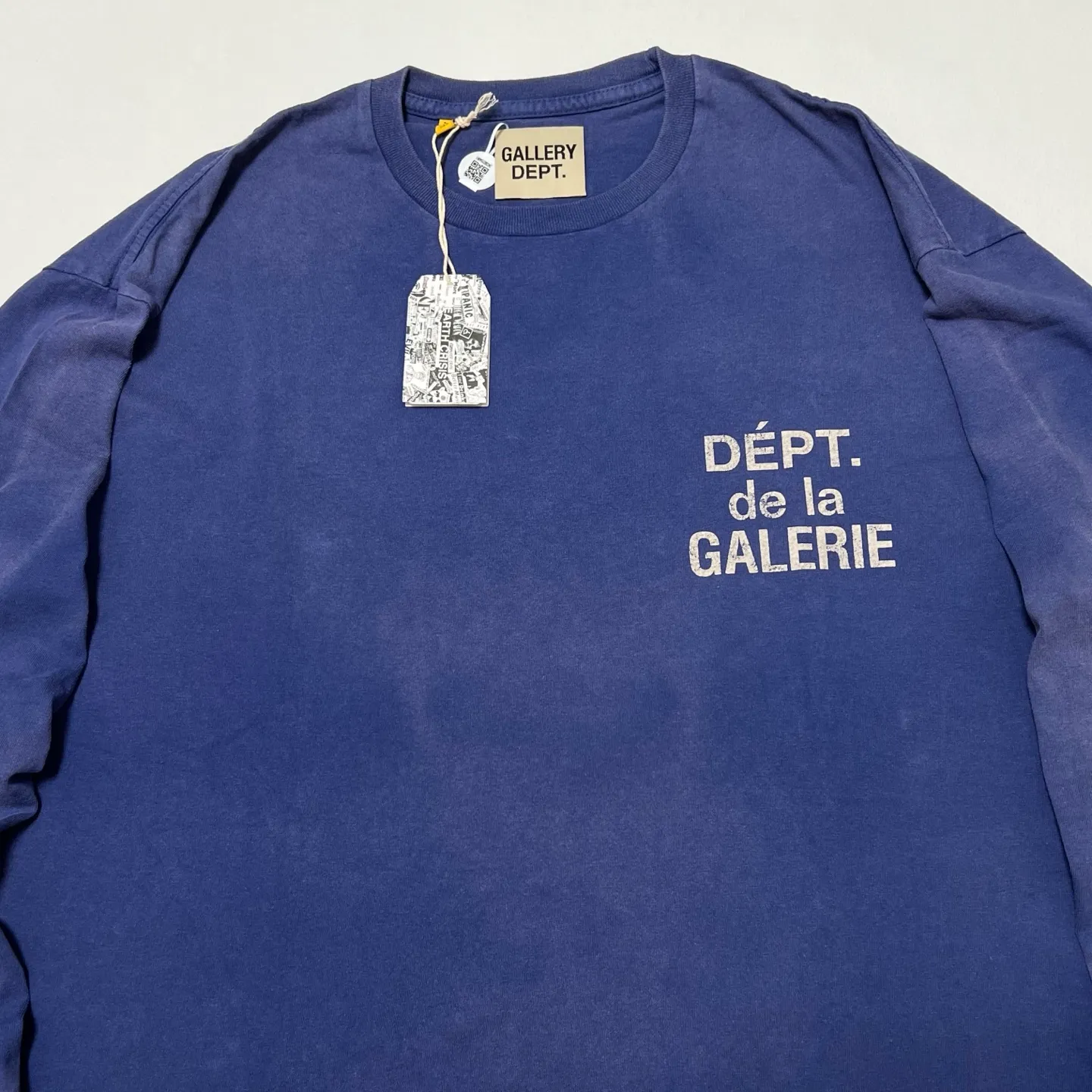 GALLERY FRENCH L/S TEE/NAVY French ripple washed long-sleeved TEE faded blue S-XL cylindrical fabric Assute garment dyeing heavy-wash water-coated fading treatment simulates natural sun fading effect printed distressing treatment top-notch craftsmanship completely matched accessories